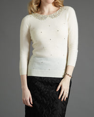 Angora Mix Gem and Bead Collar Sweater