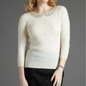 Angora Mix Gem and Bead Collar Sweater